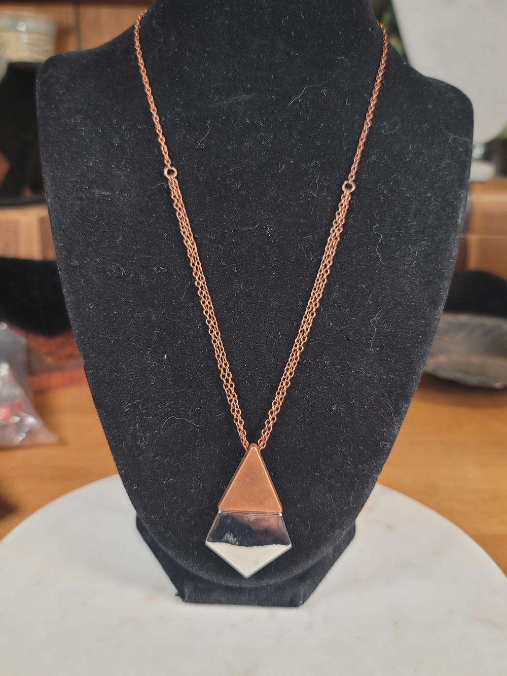 paparazzi Copper and Silver Two-Tone Triangle Pendant Necklace